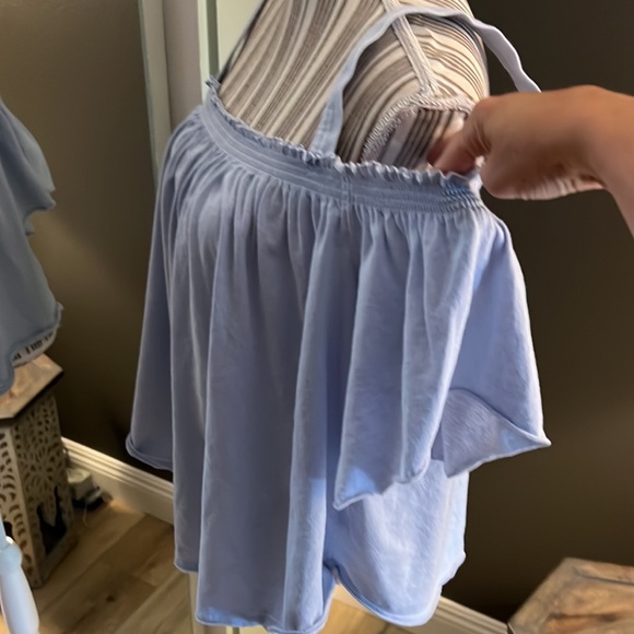Free People, baby blue cold shoulder top, Large - Picture 2 of 7